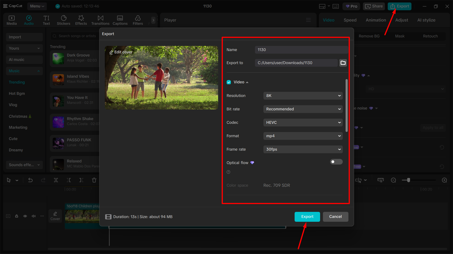 Exporting the final video from the CapCut desktop video editor