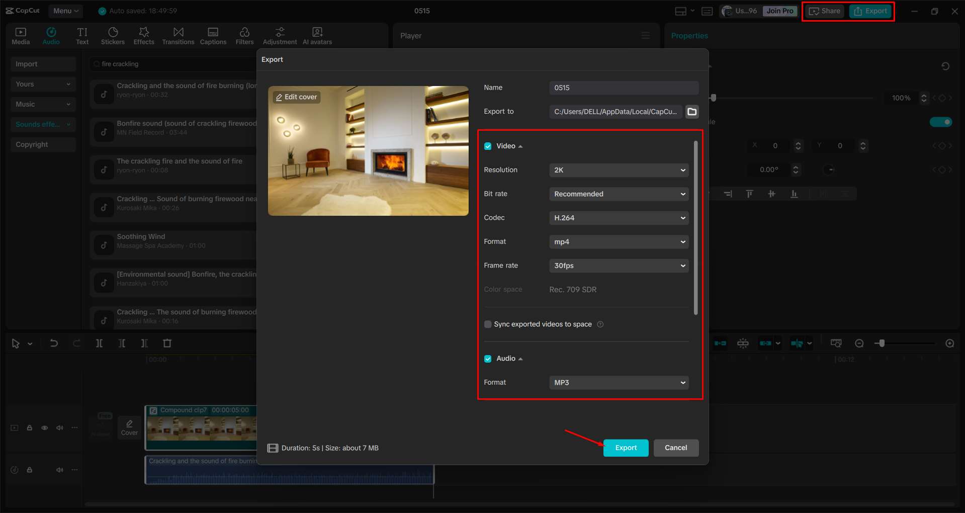 Exportar un video desde el CapCut editor de video de escritorio