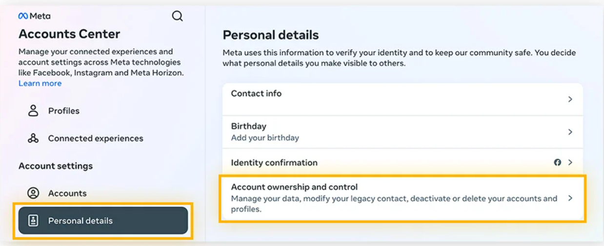 Deleteing the Instagram account on a desktop