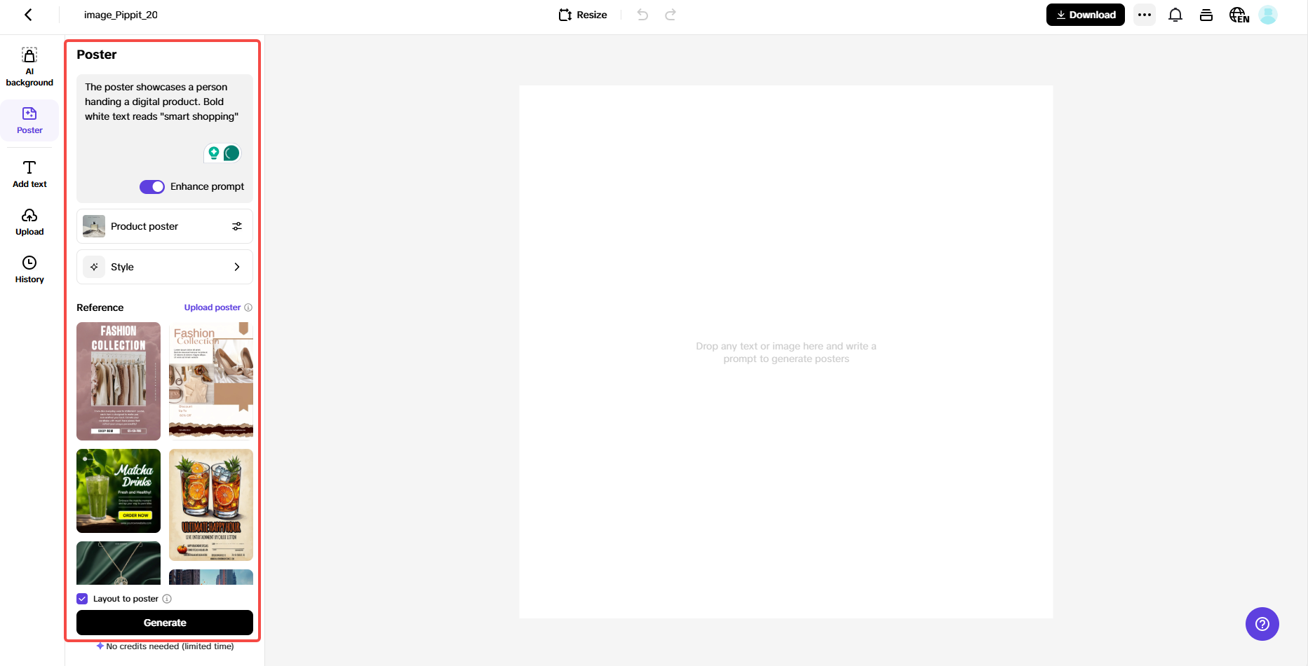 Access poster and enter prompts