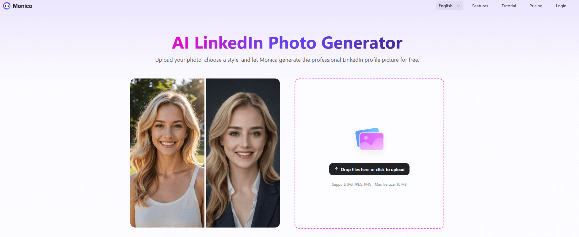 Monica AI - LinkedIn bakgrundsbildgenerator