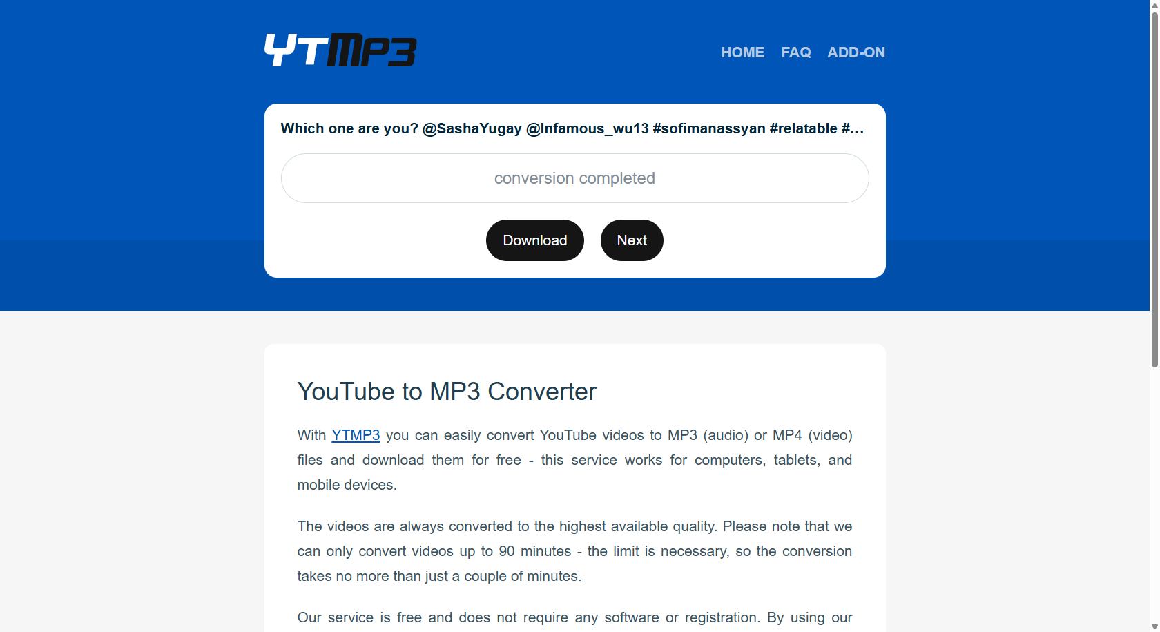 YTMP3 YouTube to MP3 converter
