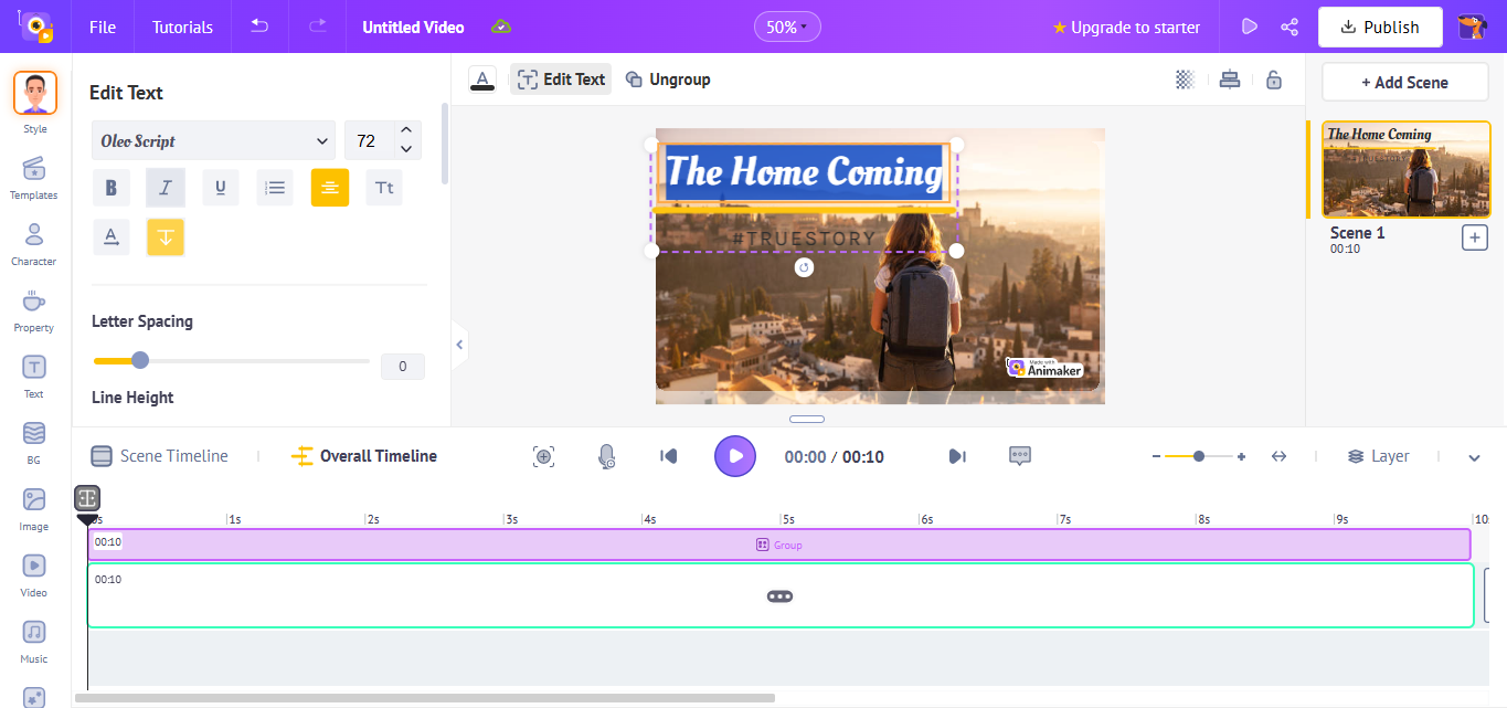 The interface of Animaker - one of the best handwriting text animation generators