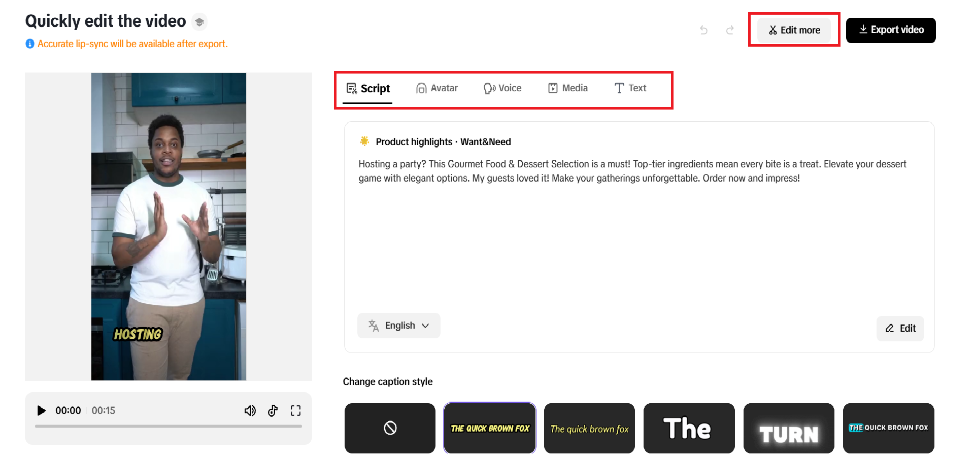 Quick editing options