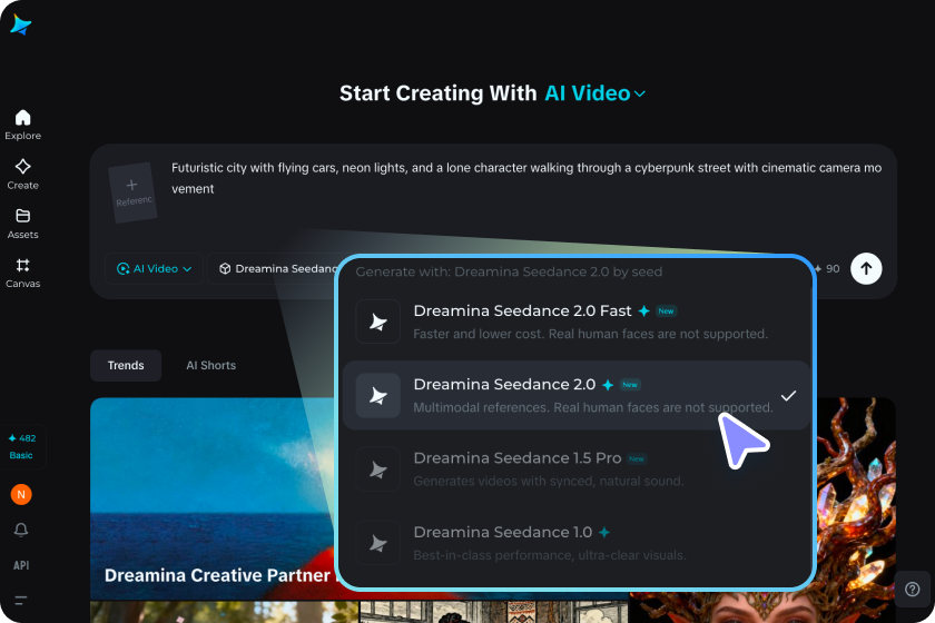 Generate sci-fi video using Dreamina Seedance 2.0