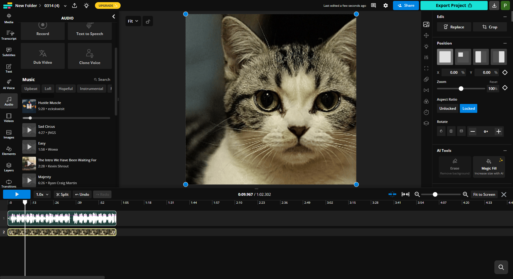 Add audio to GIF using Kapwing