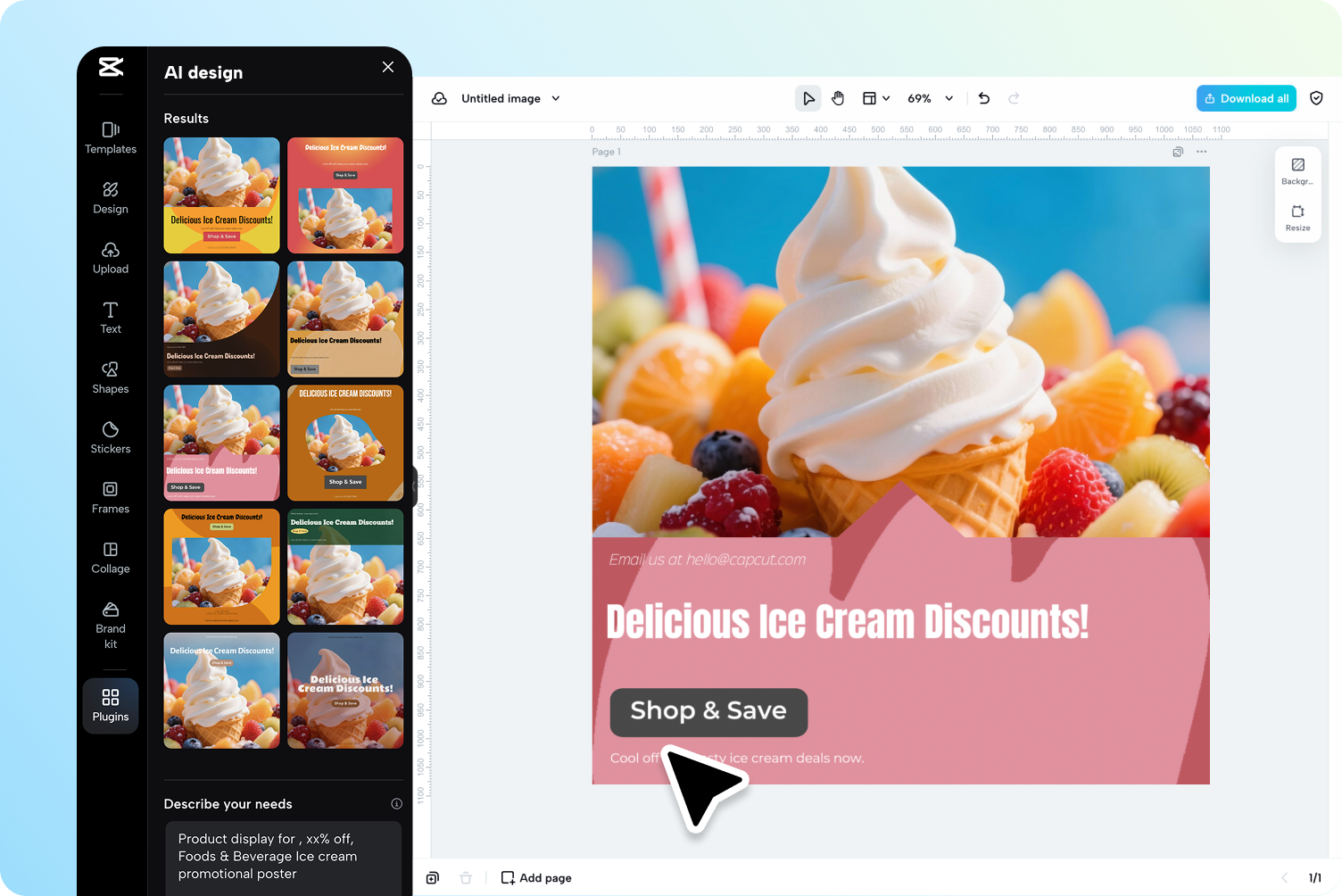 Customizing poster using CapCut Web's AI poster generator
