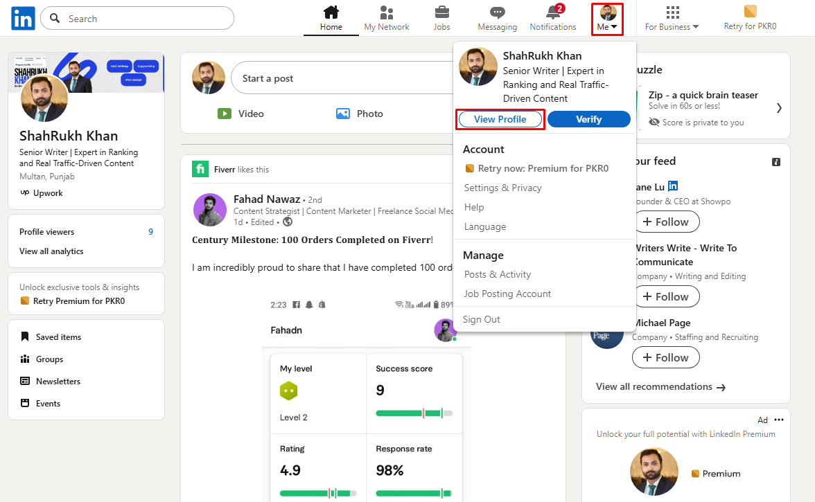Ve a tu perfil de LinkedIn