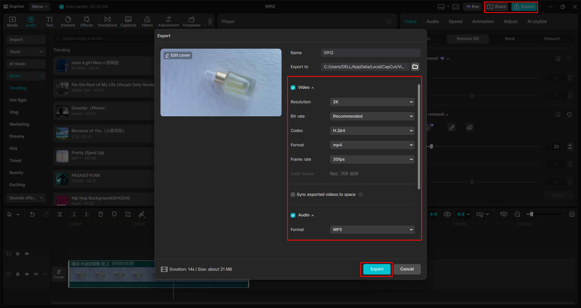 Exporting a video from the CapCut desktop video editor