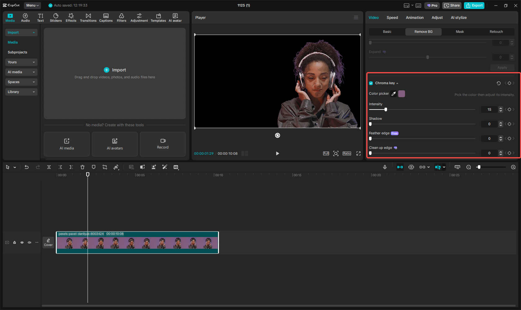 Use the chroma key to remove the video background
