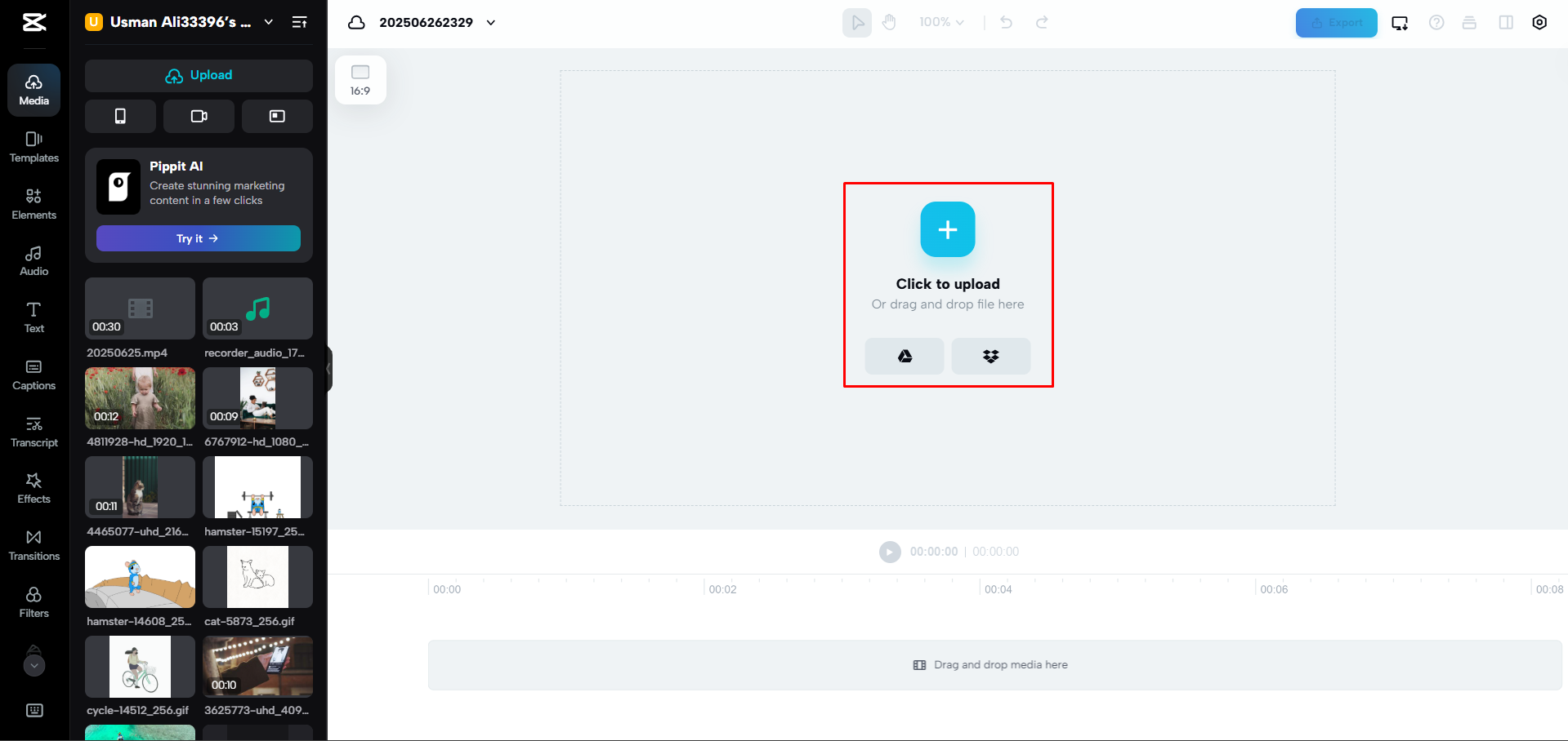 Uploading a video to CapCut Web