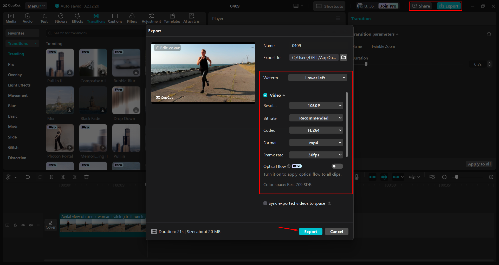 Exporting a video from the CapCut desktop video editor