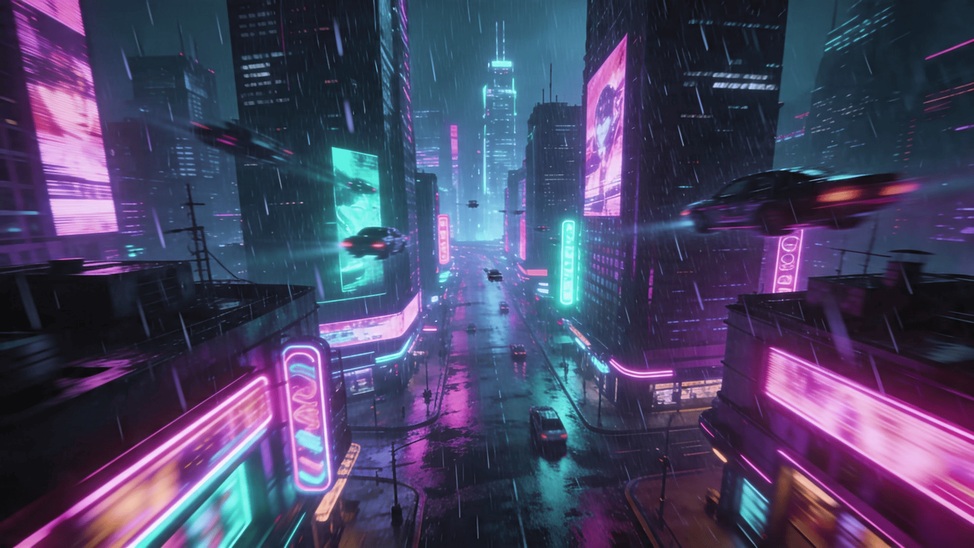 Ciudad aérea cyberpunk por la noche