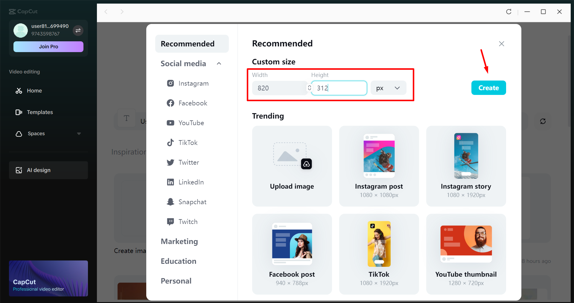 Accessing the AI design agent in the CapCut desktop video editor