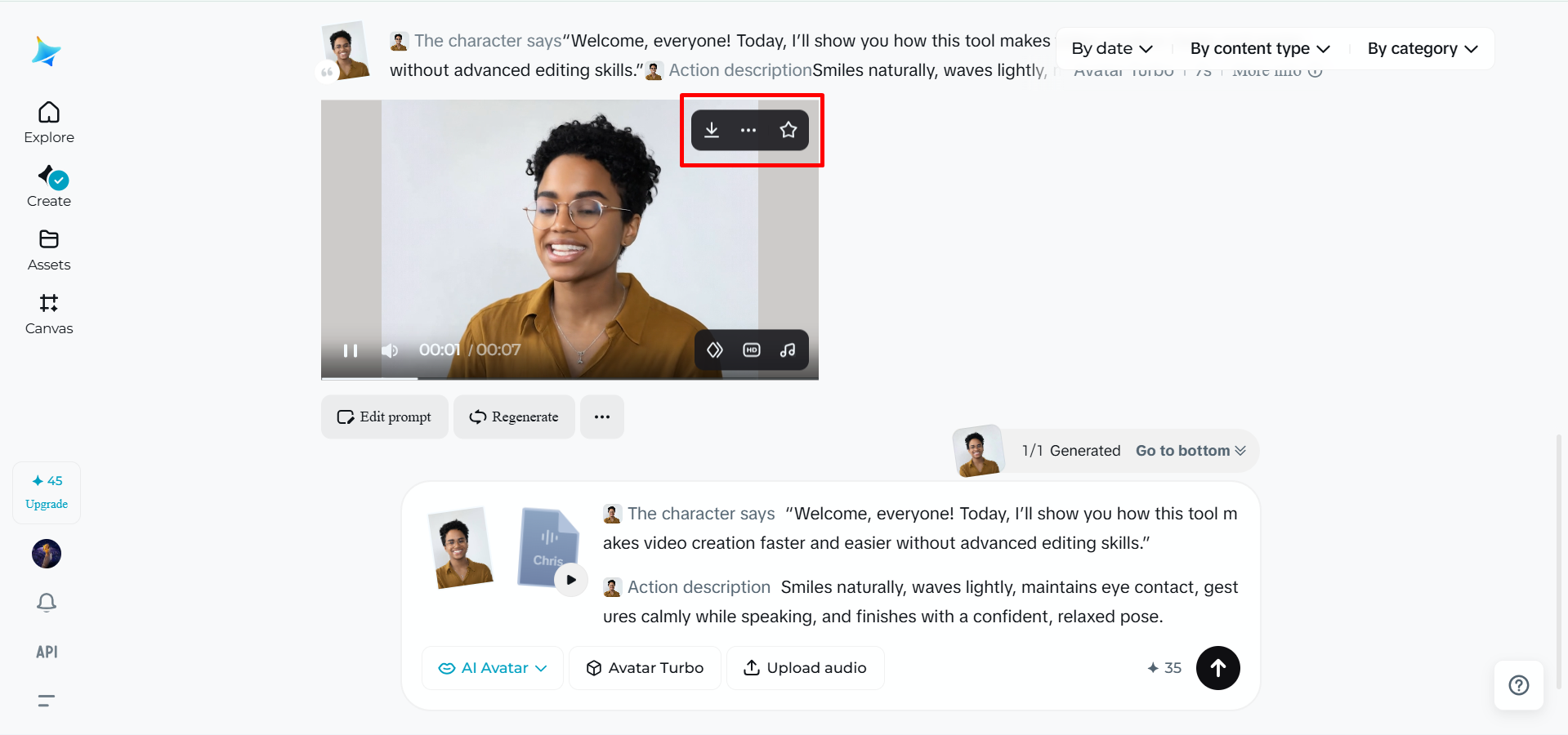 Ladda ner videon från talande ansikte AI-generator