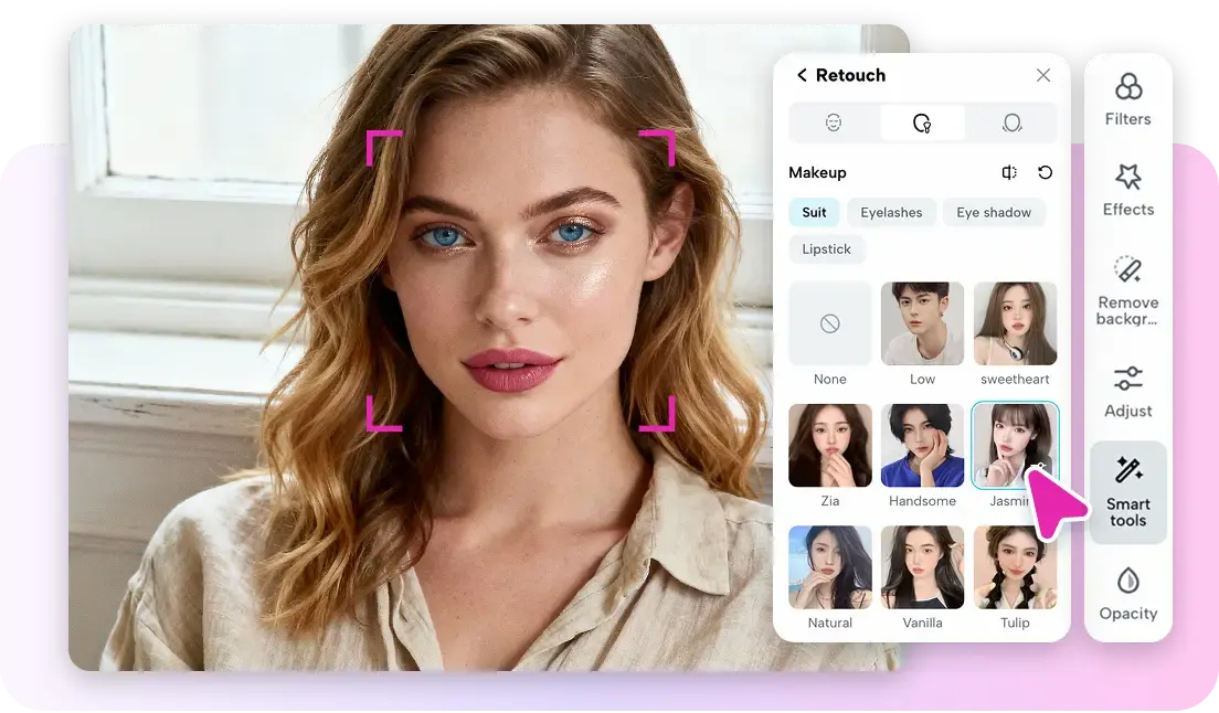 Instant facial glow-up with smart AI retouch
