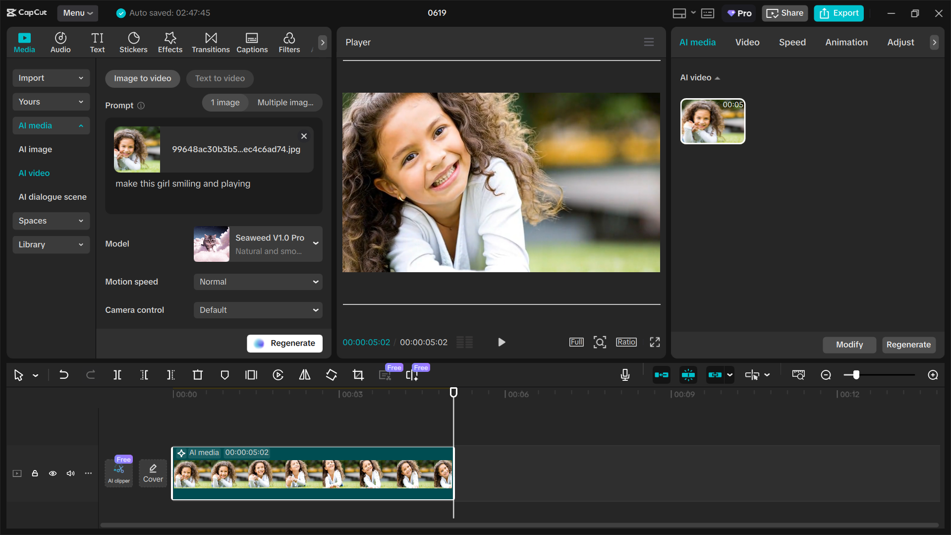 Interface of the CapCut desktop video editor - an ideal photo animator for PC users