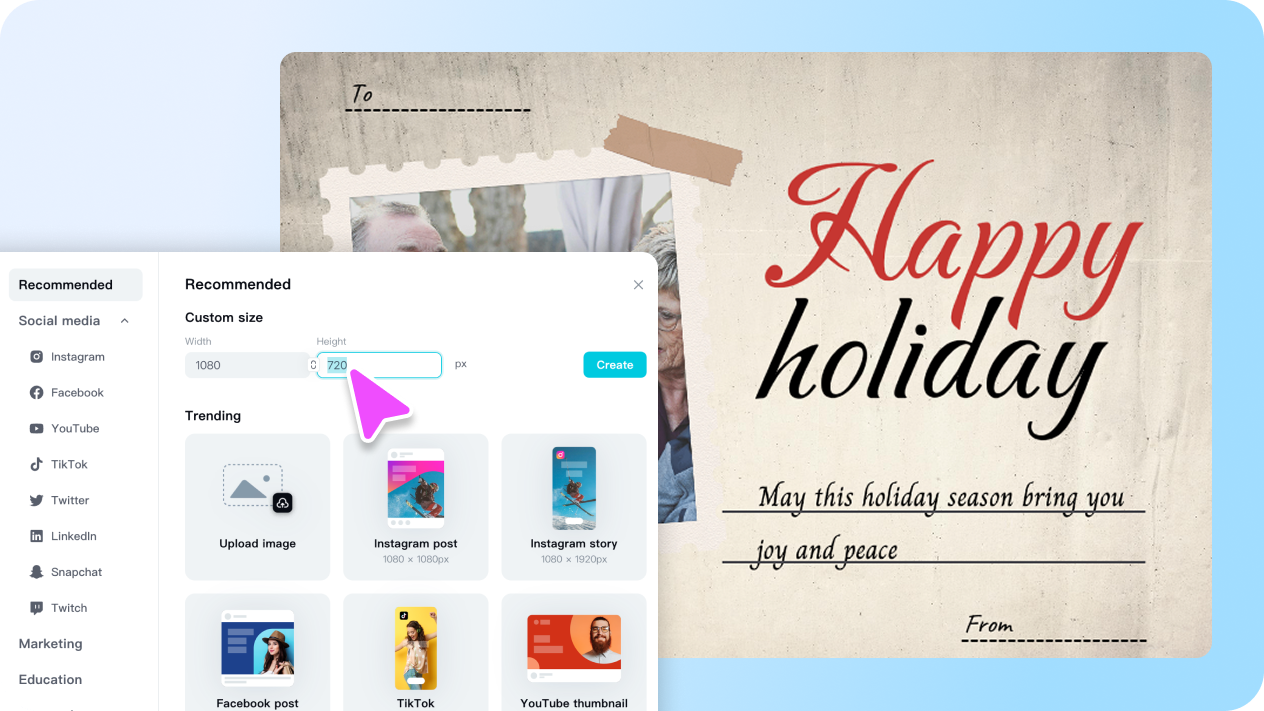 Customizable canvas size for perfect postcard layouts