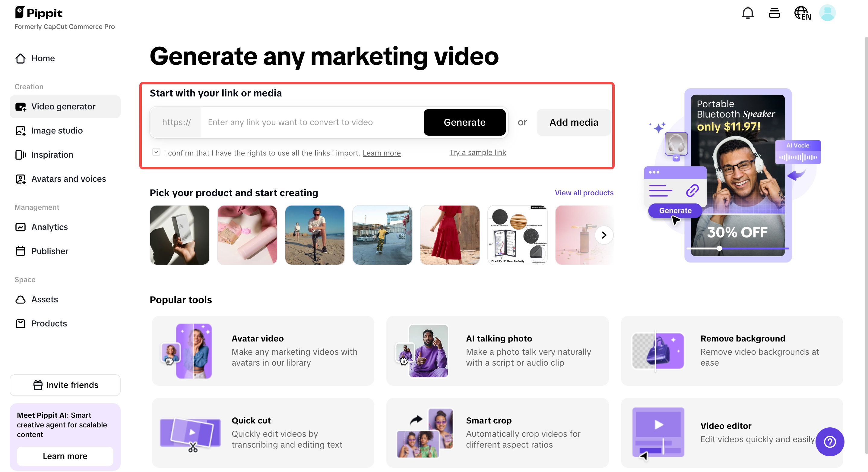 Start with a product link or add media