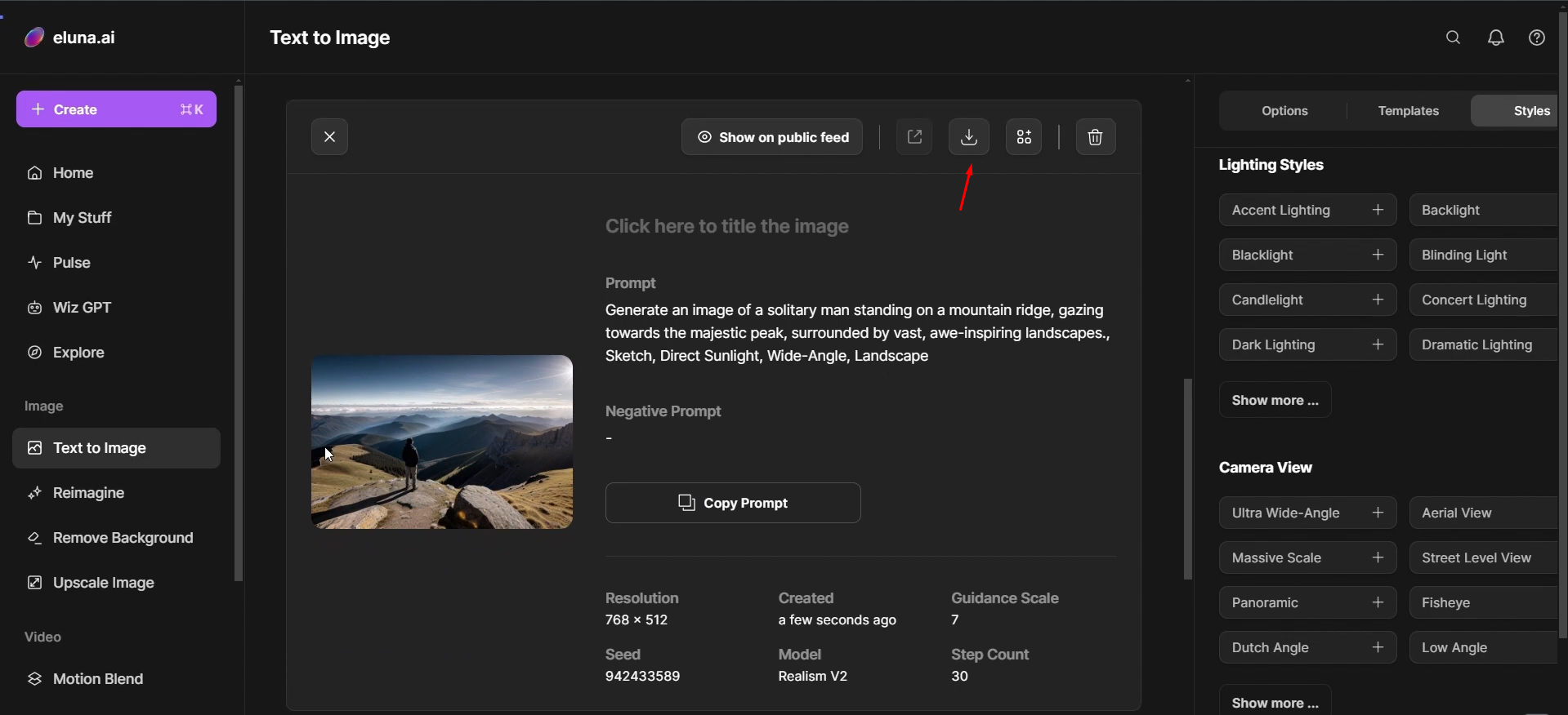Generating and reviewing an image on Eluna AI