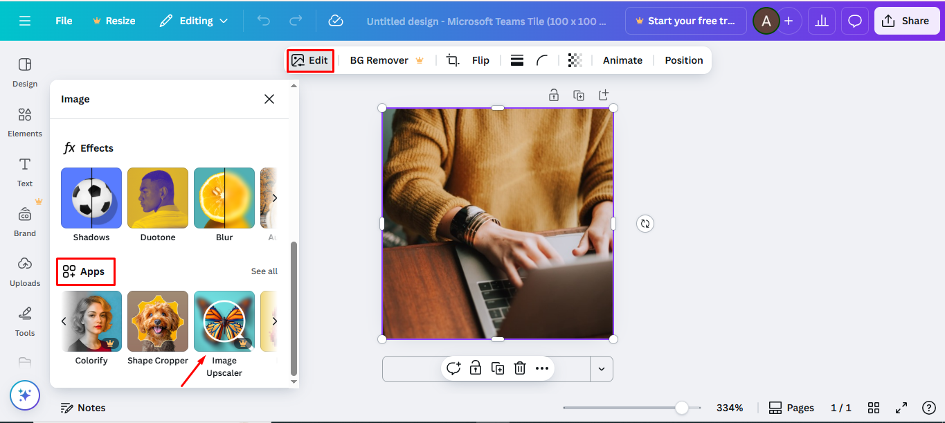 Using an AI image upscaler in Canva