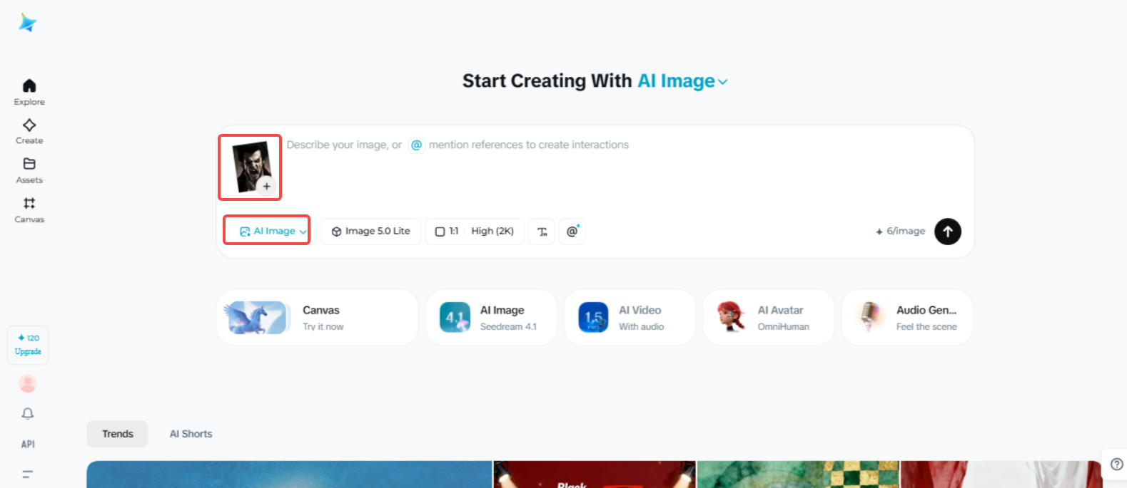 Toegang tot de functie "AI Image" in Dreamina