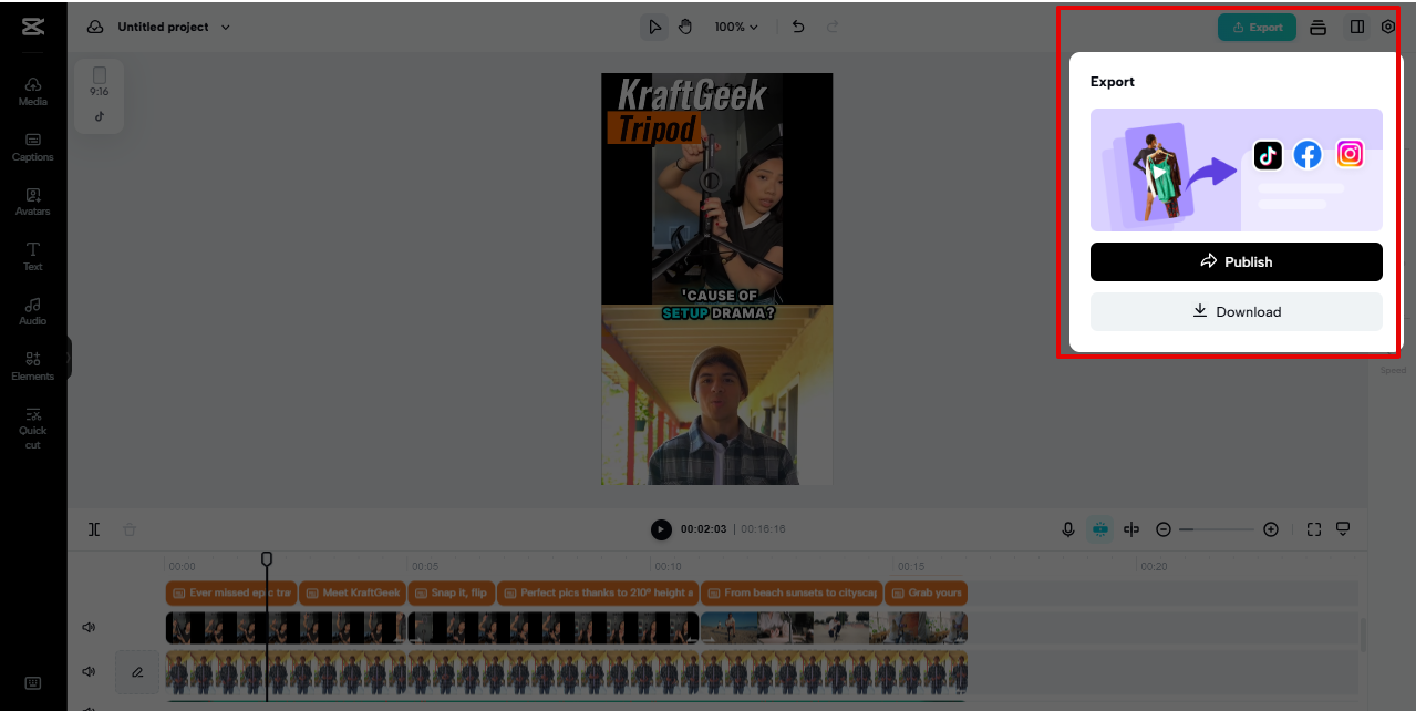 Ine-export ang video mula sa Pippit