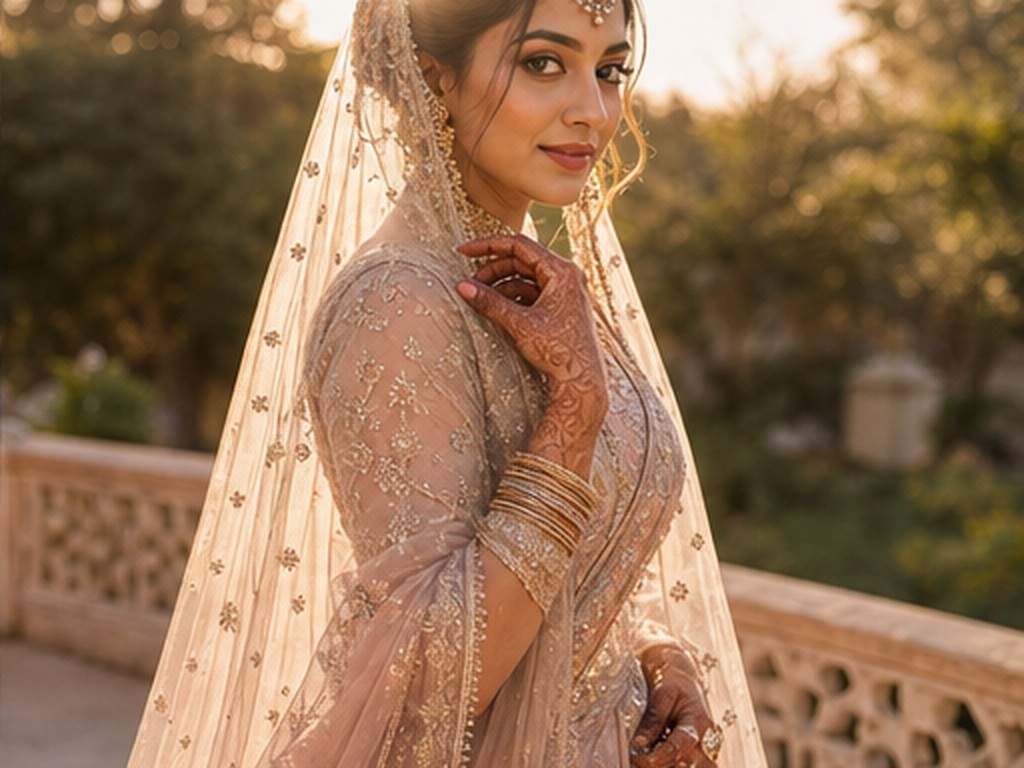 Prompt Seen Dulhan prompt Beispiel 6 - Goldene Stunde im Freien Braut