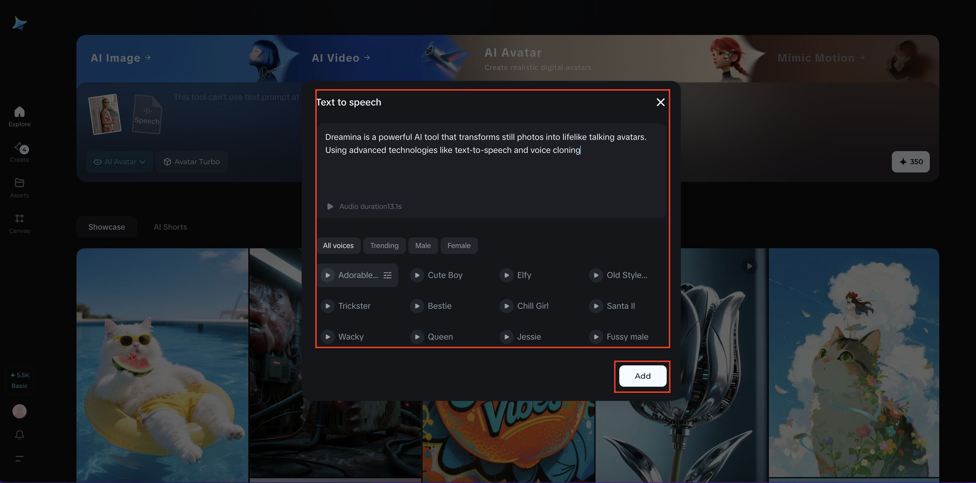 添加劇本並選擇聲音