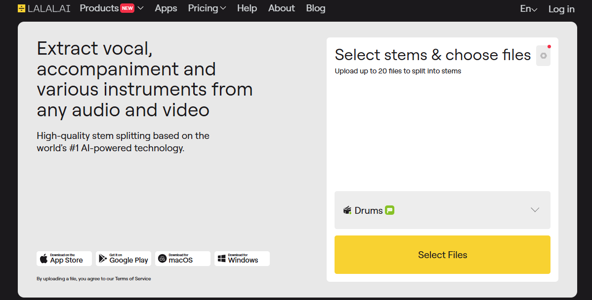 Select files onto LALAL.AI