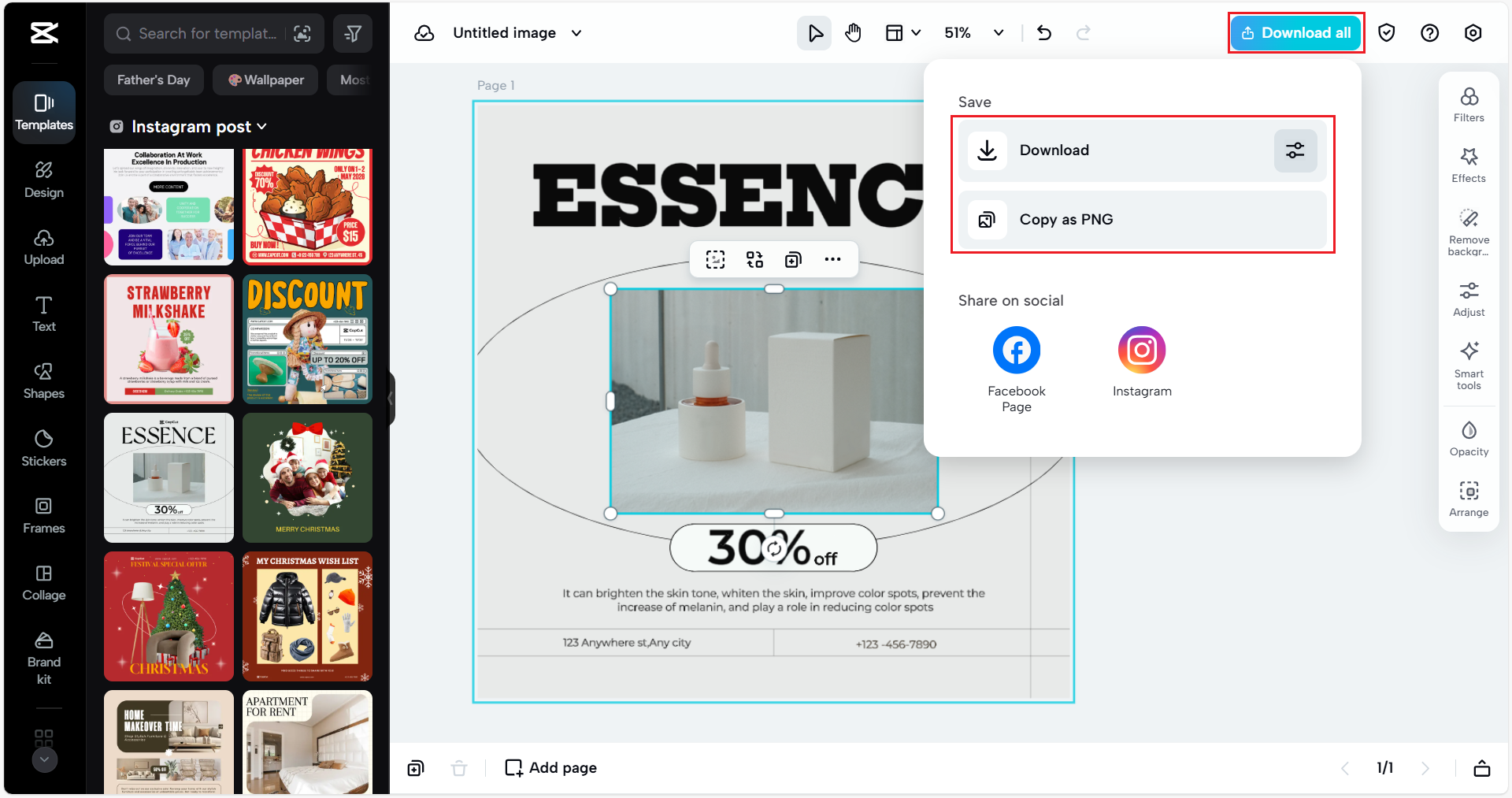 Exporting design with ink trap font from CapCut Web