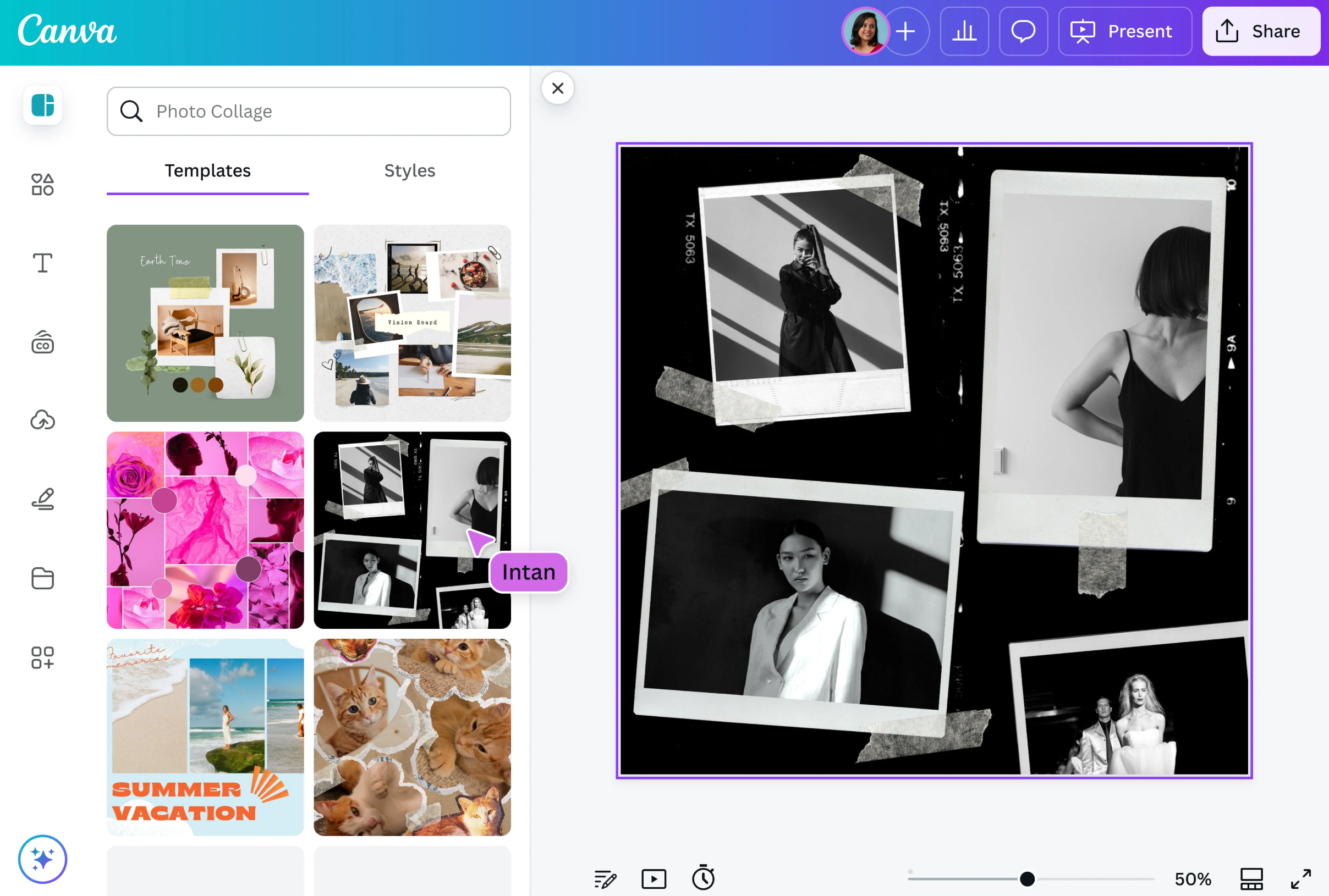Interface of Canva - an ideal and free online photo collage editor