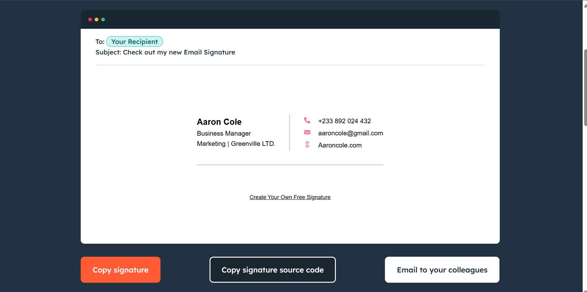 HubSpot e signatures by HubSpot's email signature generator