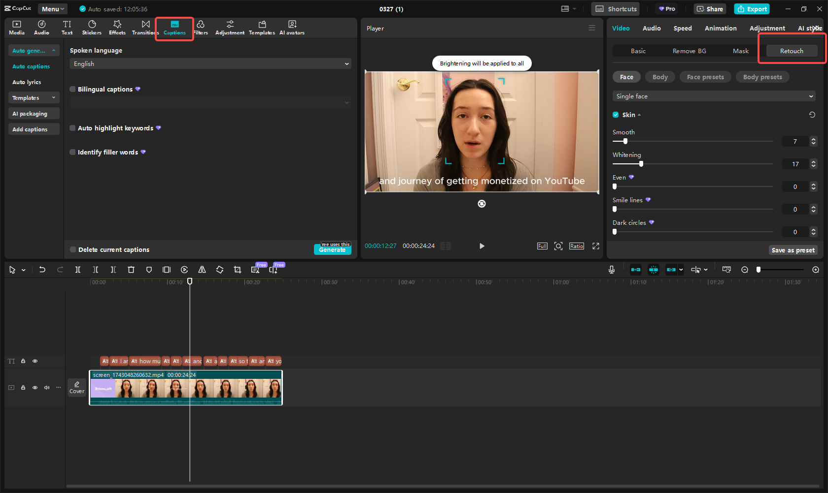 Editing the recording in CapCut
