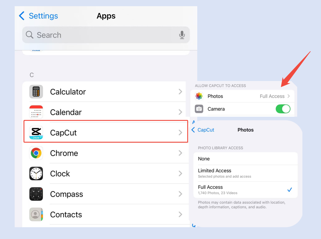 為CapCut設定完全訪問許可權