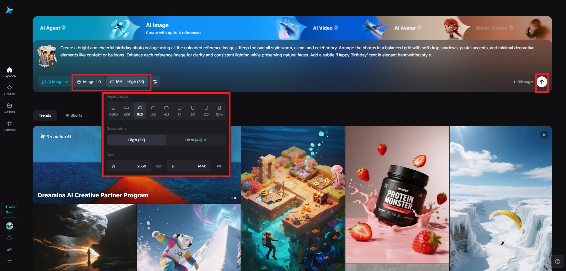 Select image model and adjust settings