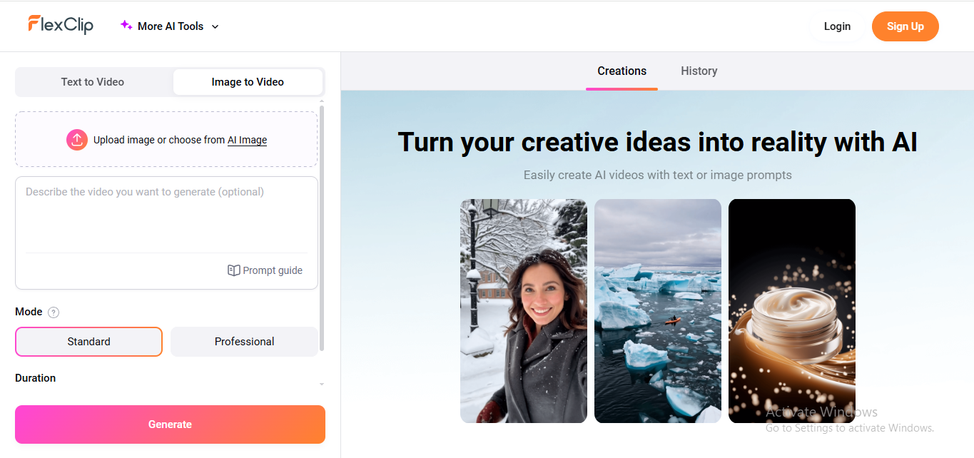 The interface of FlexClip - the best AI intro maker