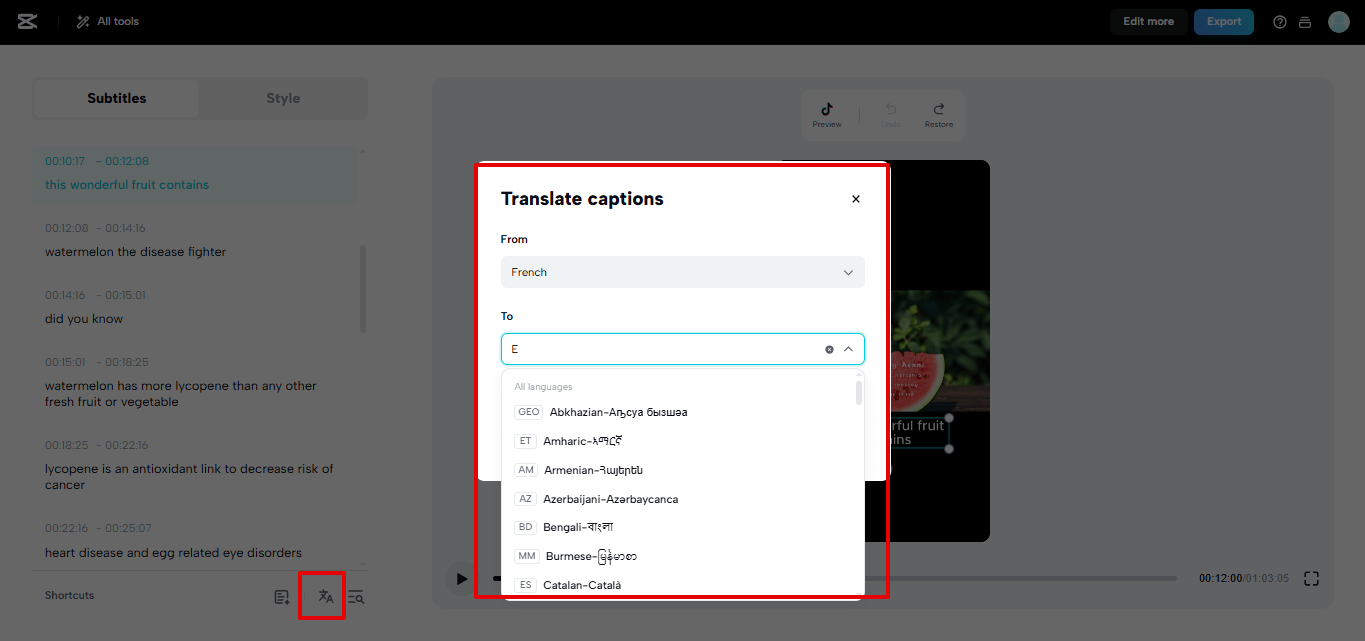 Subtitle translator CapCut Web