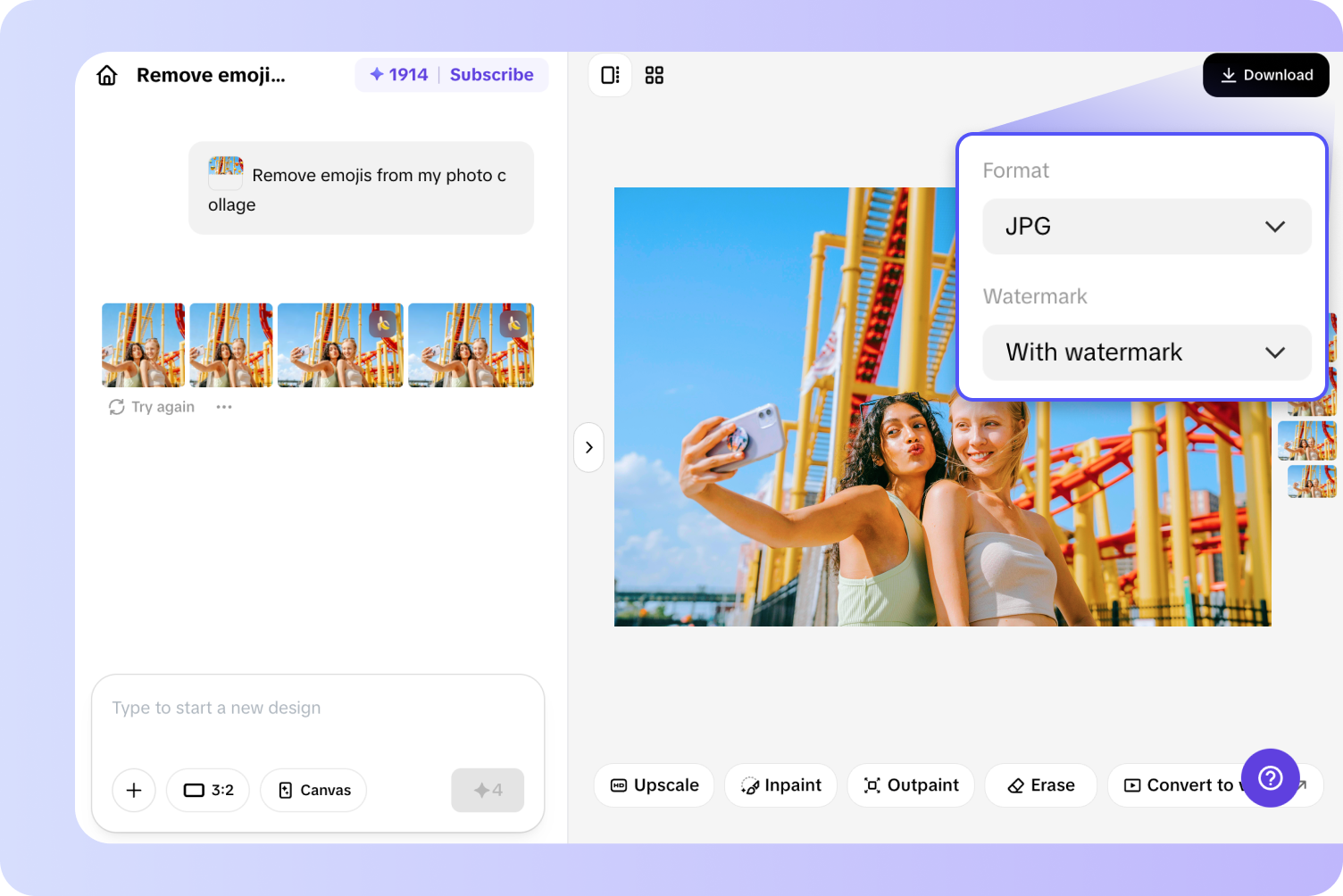 Экспорт очищенного изображения из Pippit.