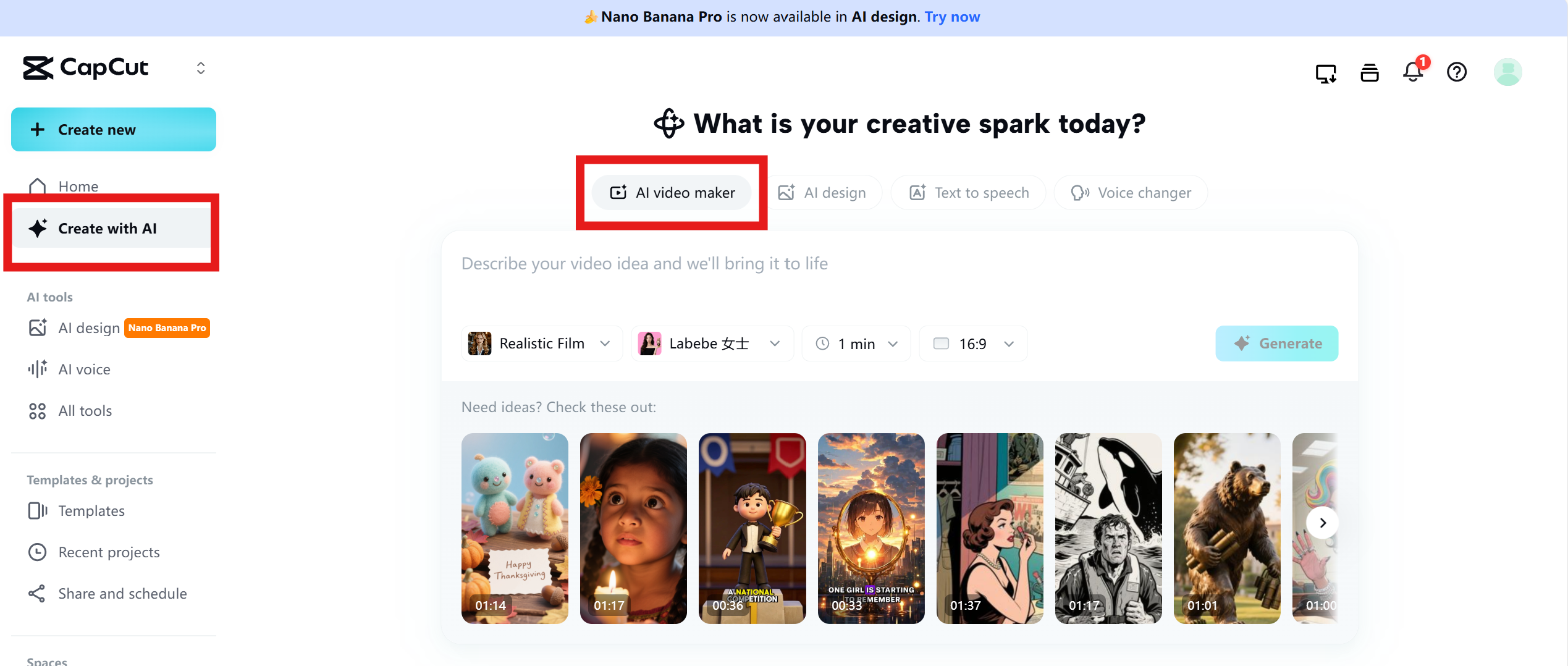 AI video maker trên CapCut Online