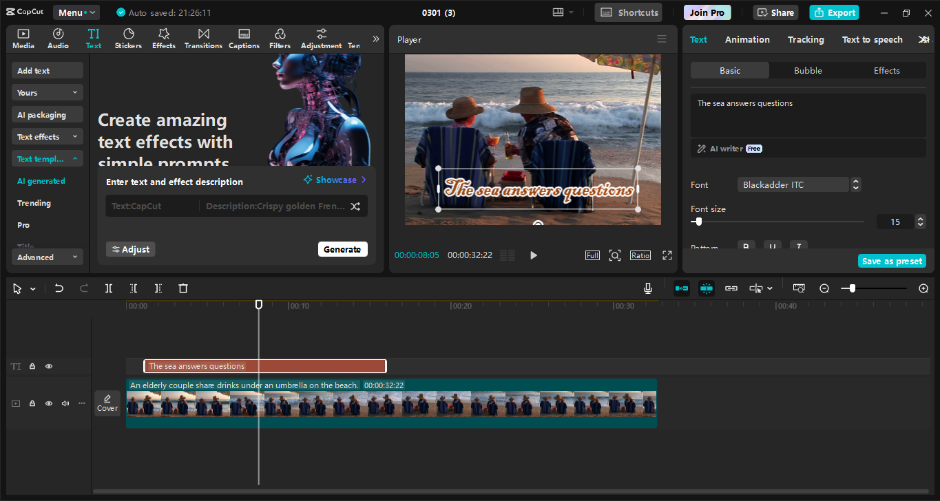 Interface of CapCut desktop video editor - the best tool to create unique text