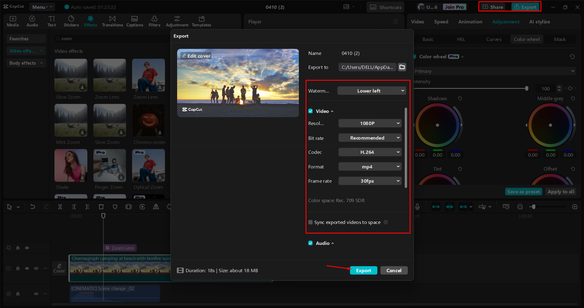 Exporting a video from the CapCut desktop video editor