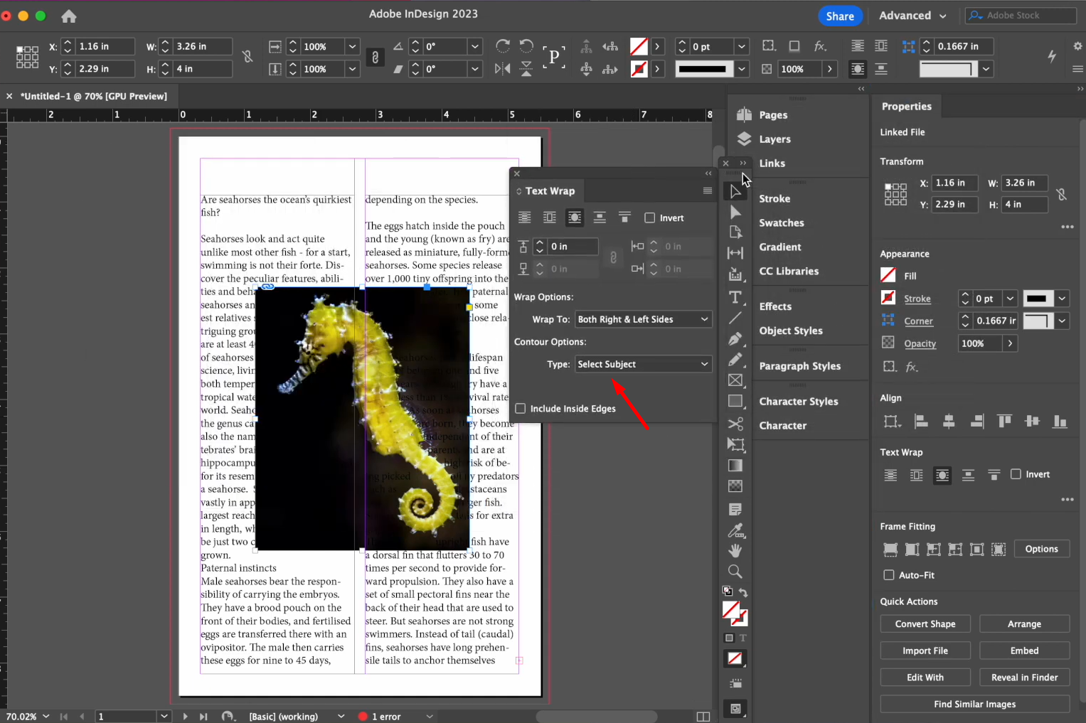 Image showing how to wrap around object shapes in Adobe InDesign