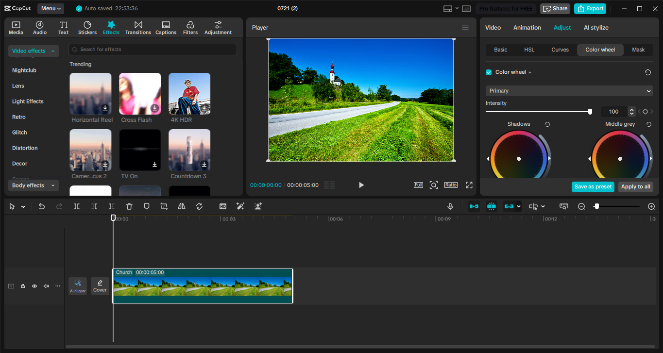 Interface of the CapCut desktop video editor - an easy way to quickly fix blurry or dull videos