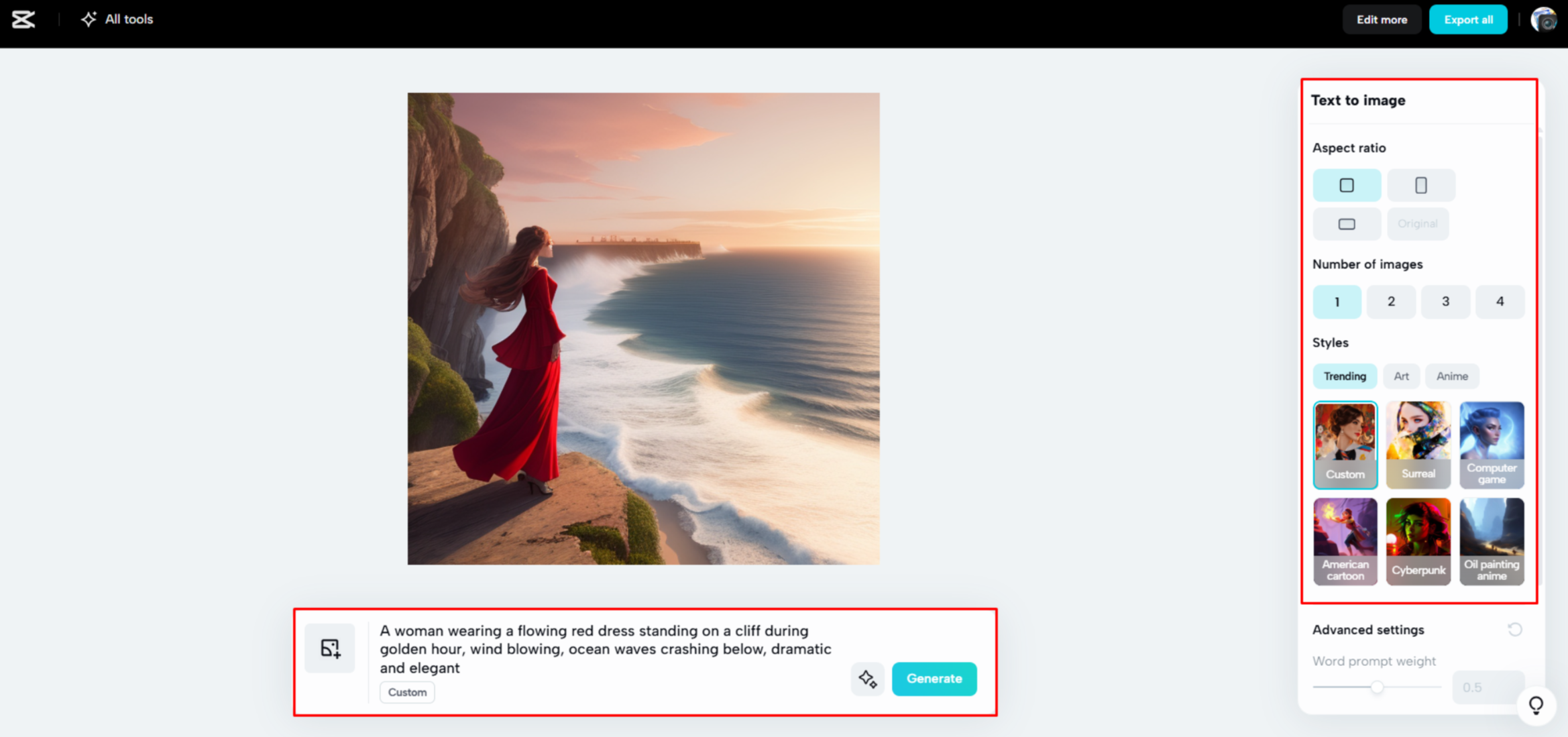 Generating images with AI in CapCut Web