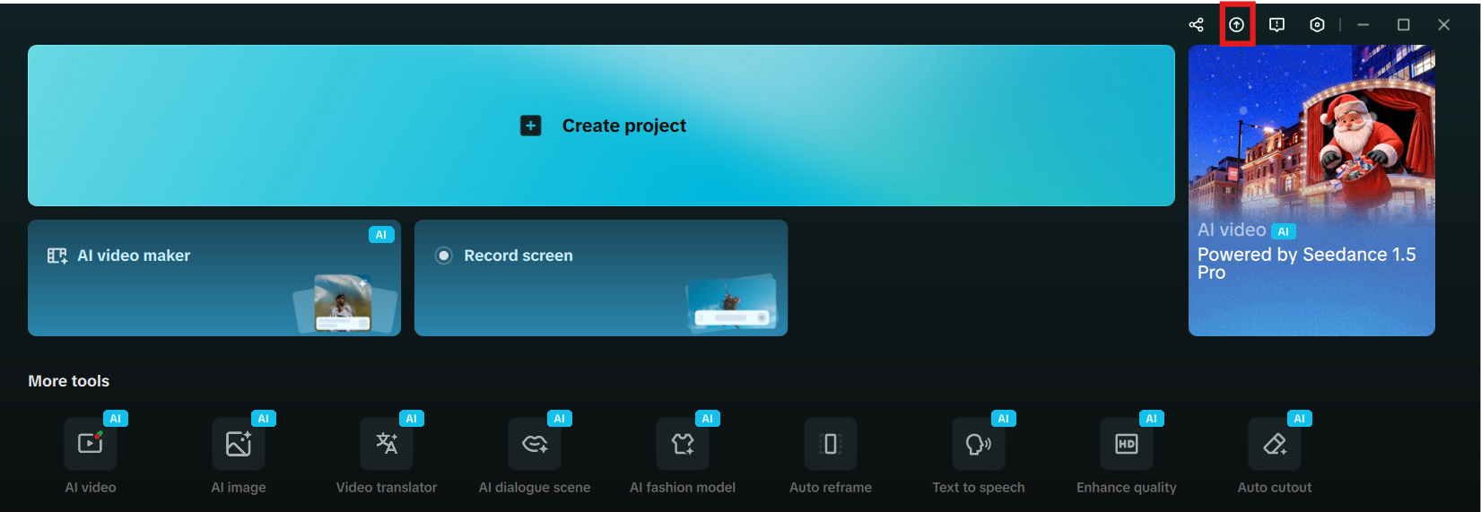 Open CapCut and select the upgrade icon in the top right corner