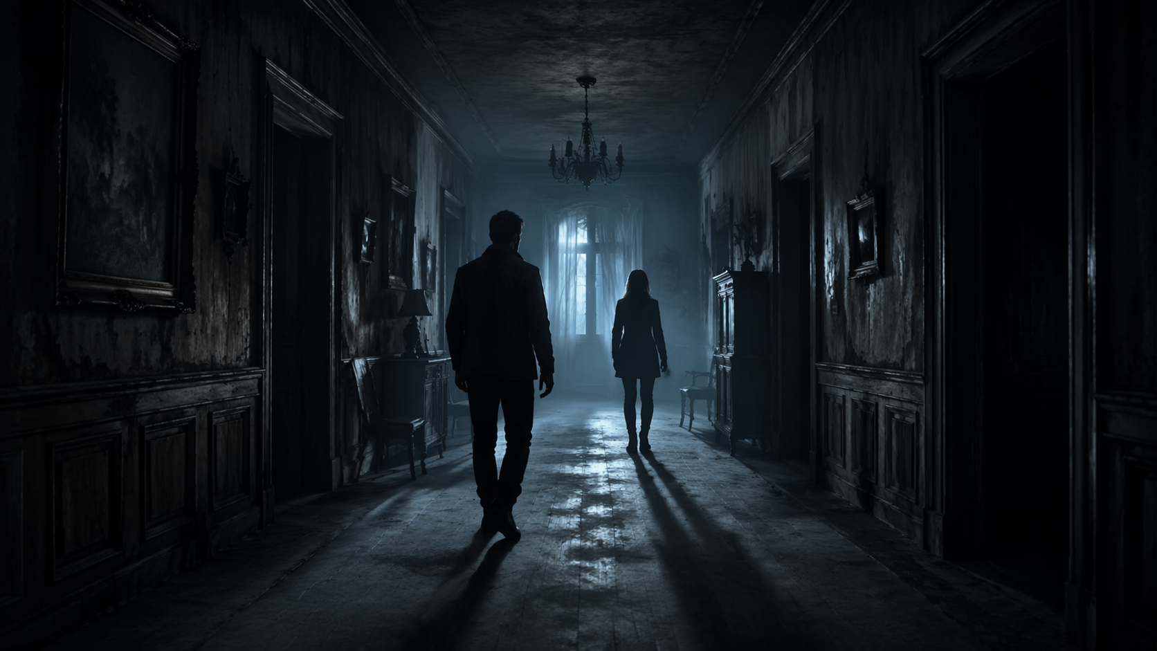 Dreamina Prompt Seen Horror Girl Boy prompt example 1: Haunted Hallway Shadows