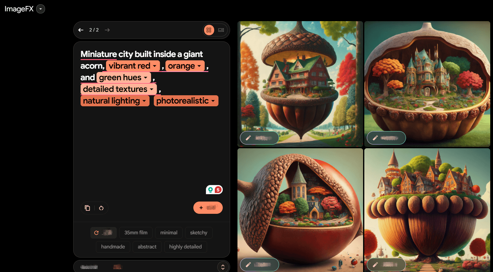 Interface of ImageFX - an efficient and the best free AI image generator on Reddit