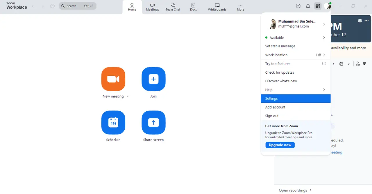Abrir Configuración de Zoom