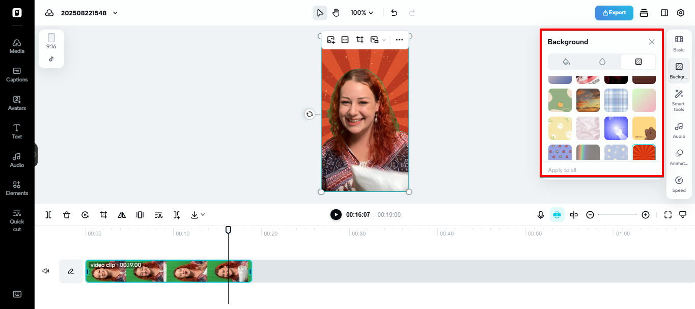Background replacement option in Pippit